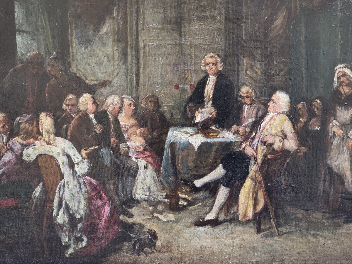 Huile sur toile - La lecture du testament - Ecole Française (XIXe siècle)