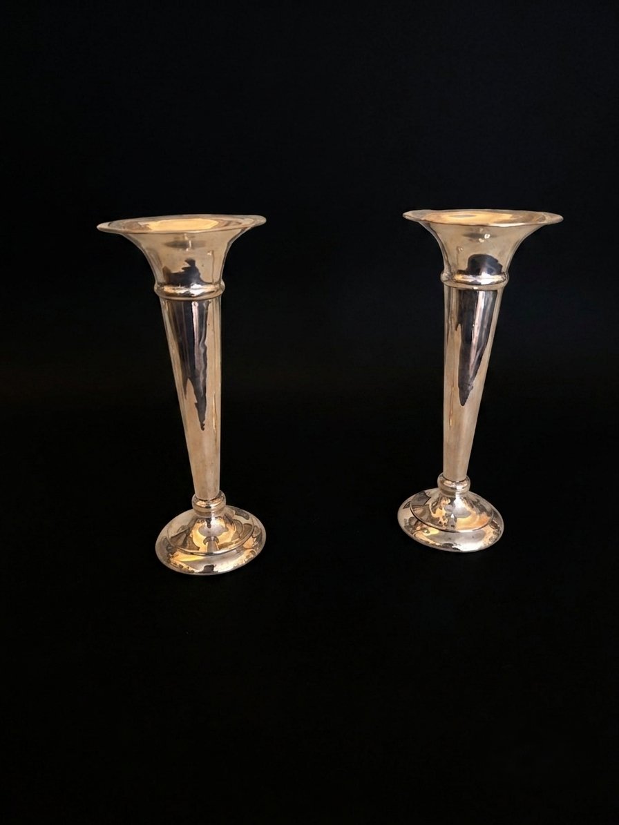 Pair Of Solid Silver Single-flower Vases - Birmingham - 1909-photo-2