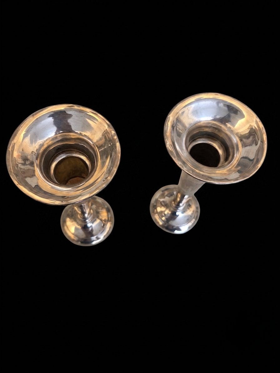 Pair Of Solid Silver Single-flower Vases - Birmingham - 1909-photo-3