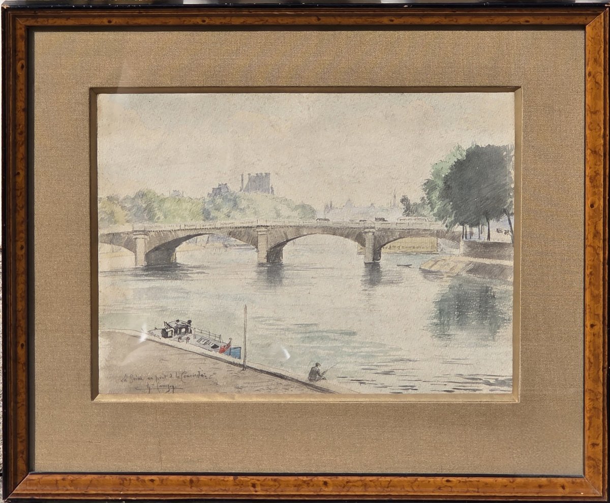 Charles Samson (1893-1978) - aquarelle - Vue du Pont de la Concorde à Paris-photo-2