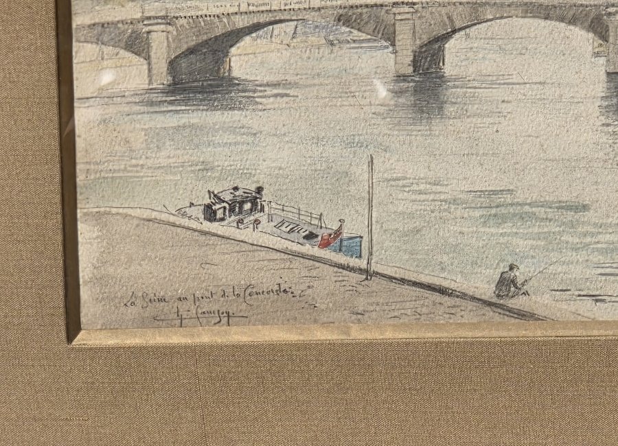 Charles Samson (1893-1978) - aquarelle - Vue du Pont de la Concorde à Paris-photo-3