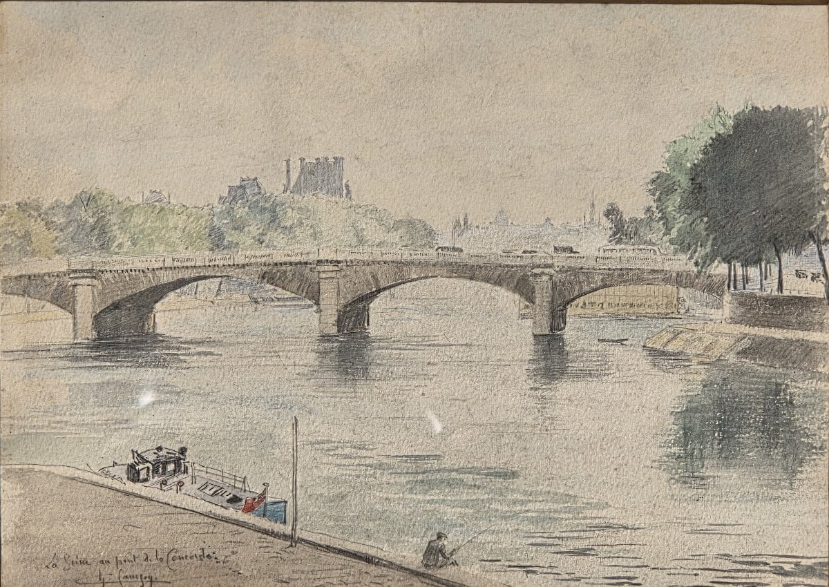 Charles Samson (1893-1978) - aquarelle - Vue du Pont de la Concorde à Paris