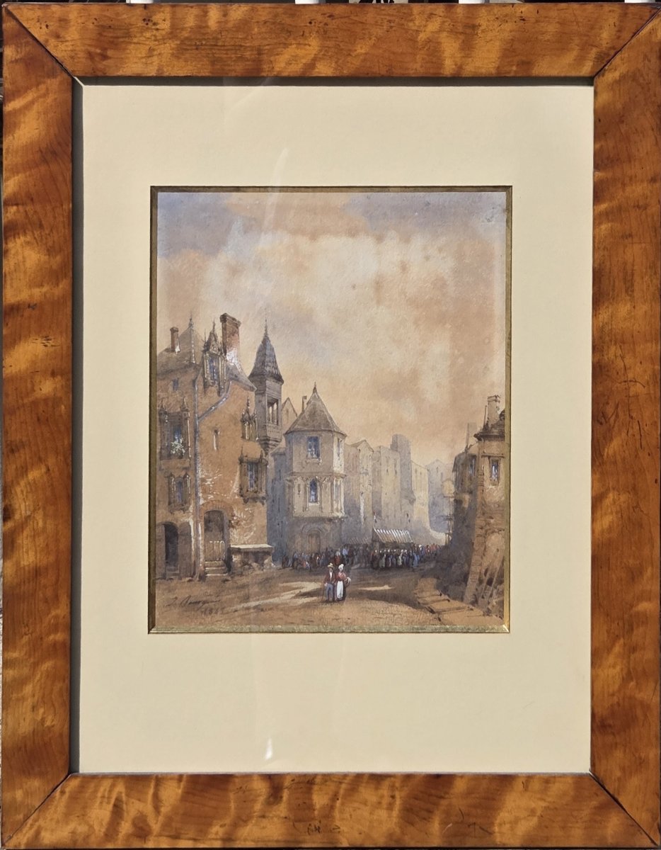 Jean-isidore Bourgeois (1811–1896) - Watercolor - Market Scene -photo-3