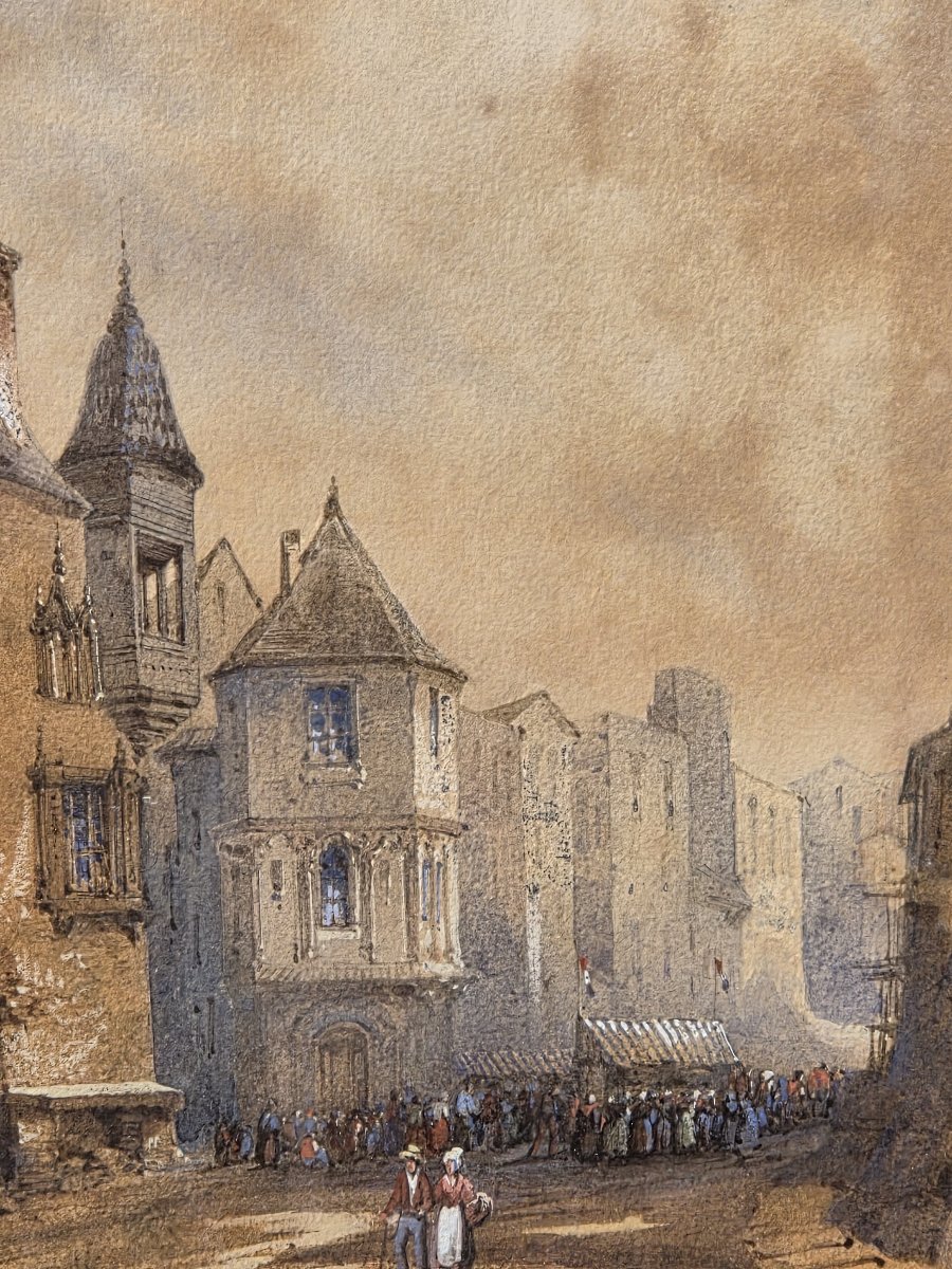 Jean-isidore Bourgeois (1811–1896) - Watercolor - Market Scene -photo-4