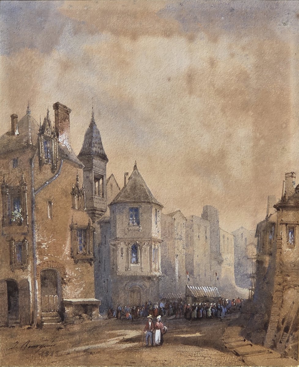 Jean-isidore Bourgeois (1811–1896) - Watercolor - Market Scene 