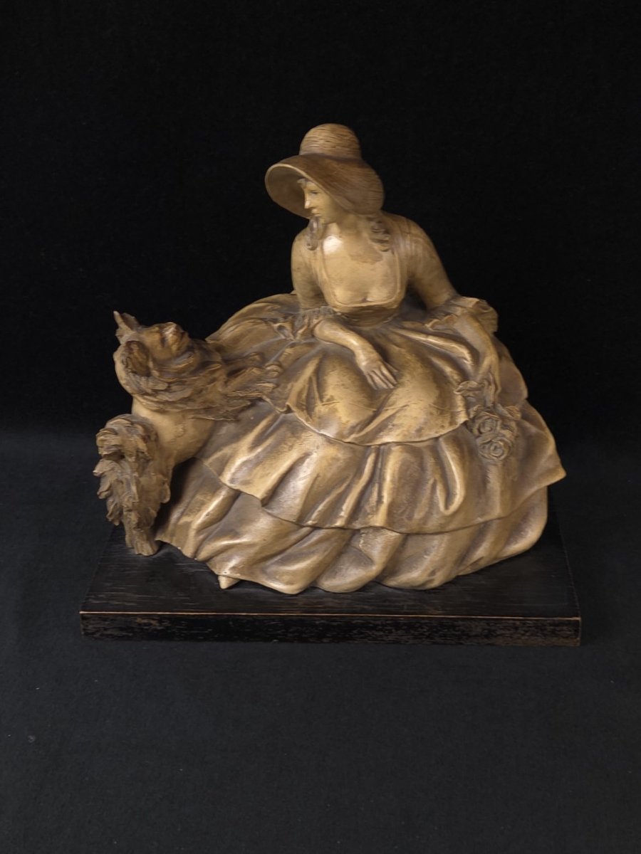 Guido Cacciapuoti (1892-1953) - Sculpture en terre cuite - Elégante au chien -photo-2