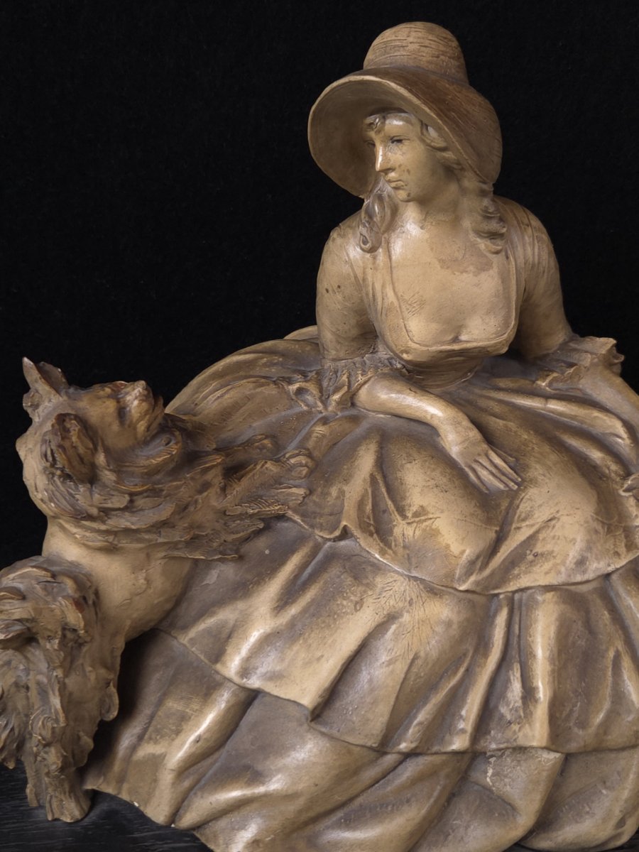 Guido Cacciapuoti (1892-1953) - Sculpture en terre cuite - Elégante au chien -photo-3
