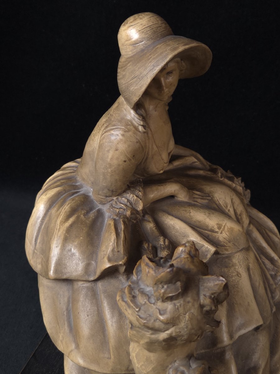 Guido Cacciapuoti (1892-1953) - Sculpture en terre cuite - Elégante au chien -photo-1