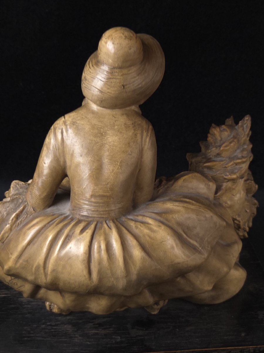 Guido Cacciapuoti (1892-1953) - Sculpture en terre cuite - Elégante au chien -photo-2