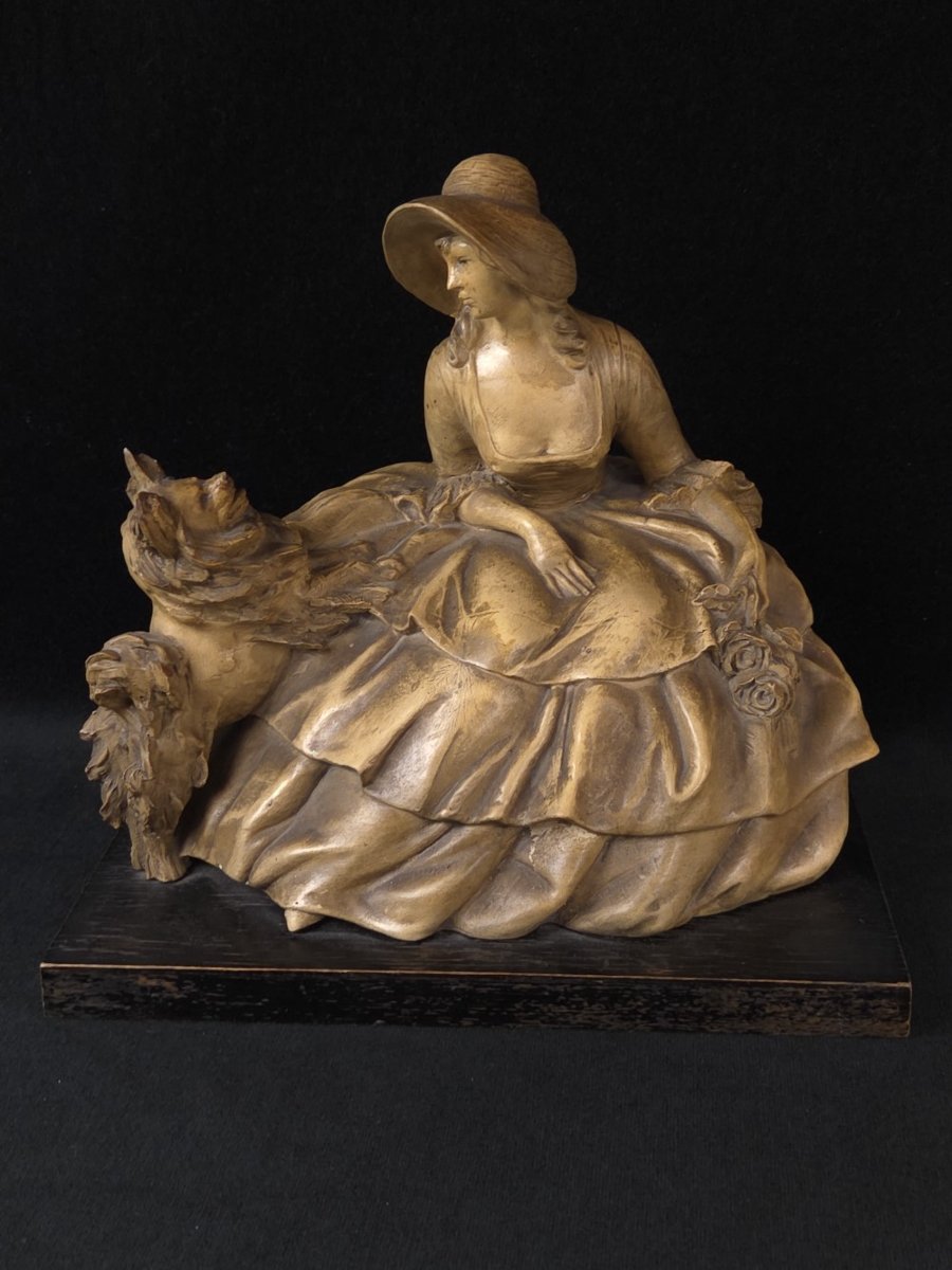 Guido Cacciapuoti (1892-1953) - Sculpture en terre cuite - Elégante au chien 