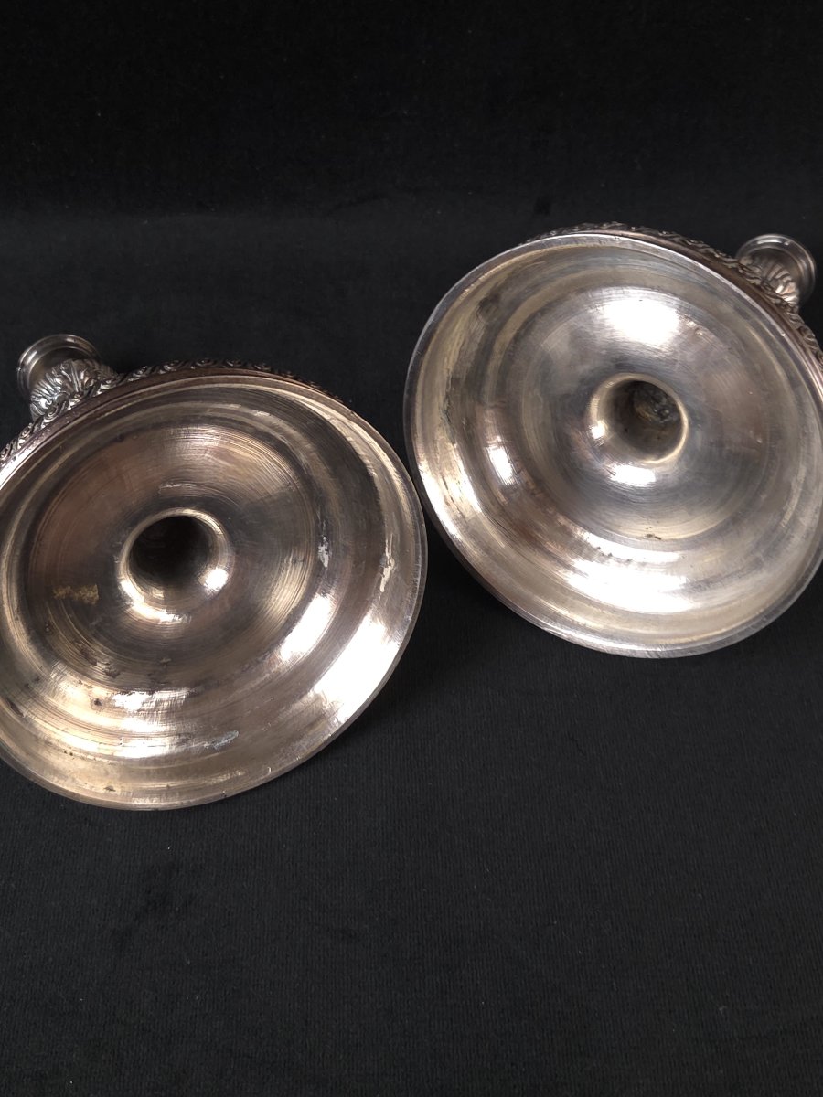 Paire de bougeoirs en bronze argenté style Louis XIV (XIXe siècle)-photo-4