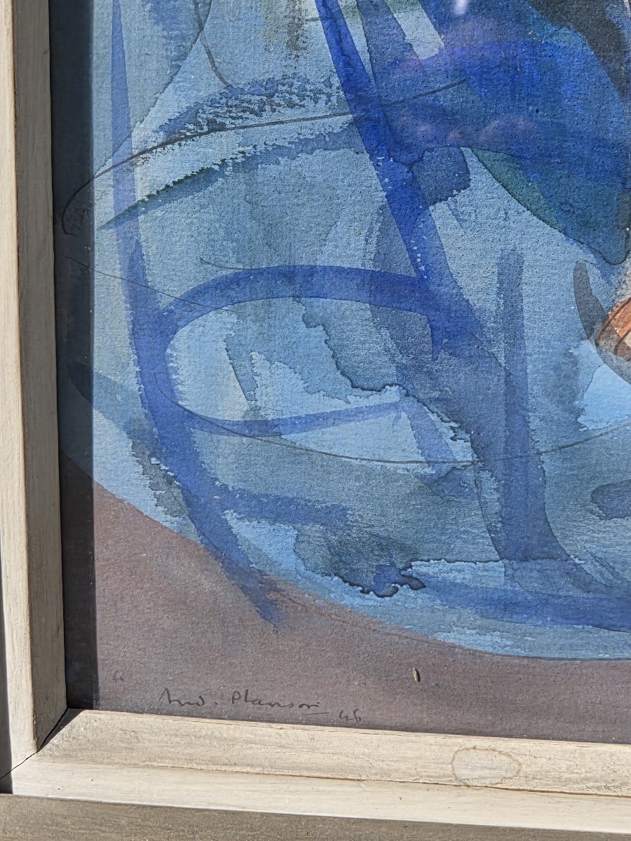 André Planson (1898-1981) - Gouache aquarellée - Jeune femme à l'éventail-photo-4