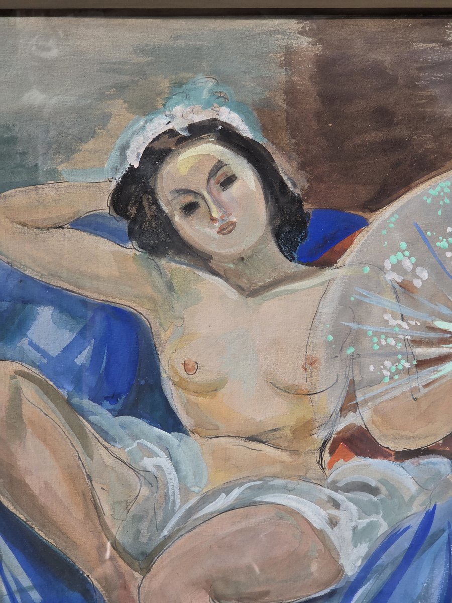 André Planson (1898-1981) - Gouache aquarellée - Jeune femme à l'éventail-photo-1