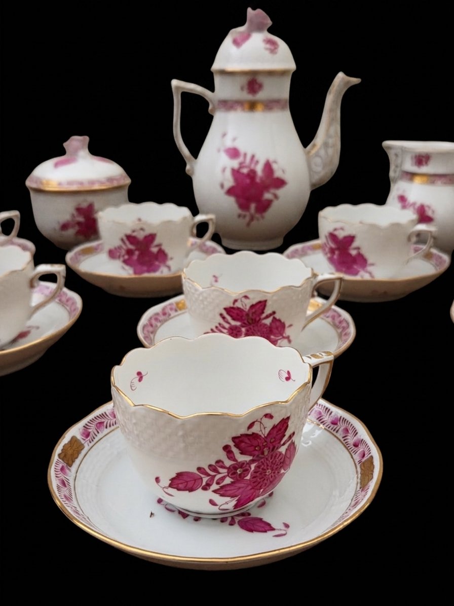 Service de 8 tasses à café en porcelaine Herend - Bouquet de Apponyi-photo-2