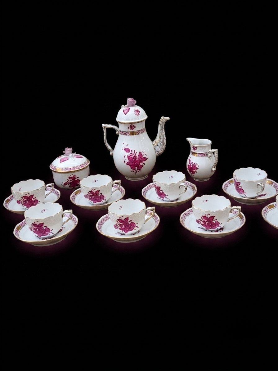 Service de 8 tasses à café en porcelaine Herend - Bouquet de Apponyi-photo-3