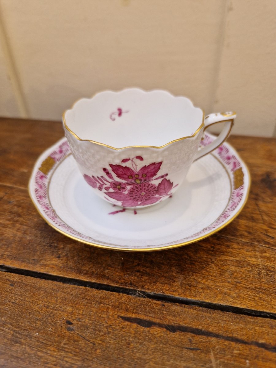 Set Of 8 Herend Porcelain Coffee Cups - Apponyi Bouquet-photo-4