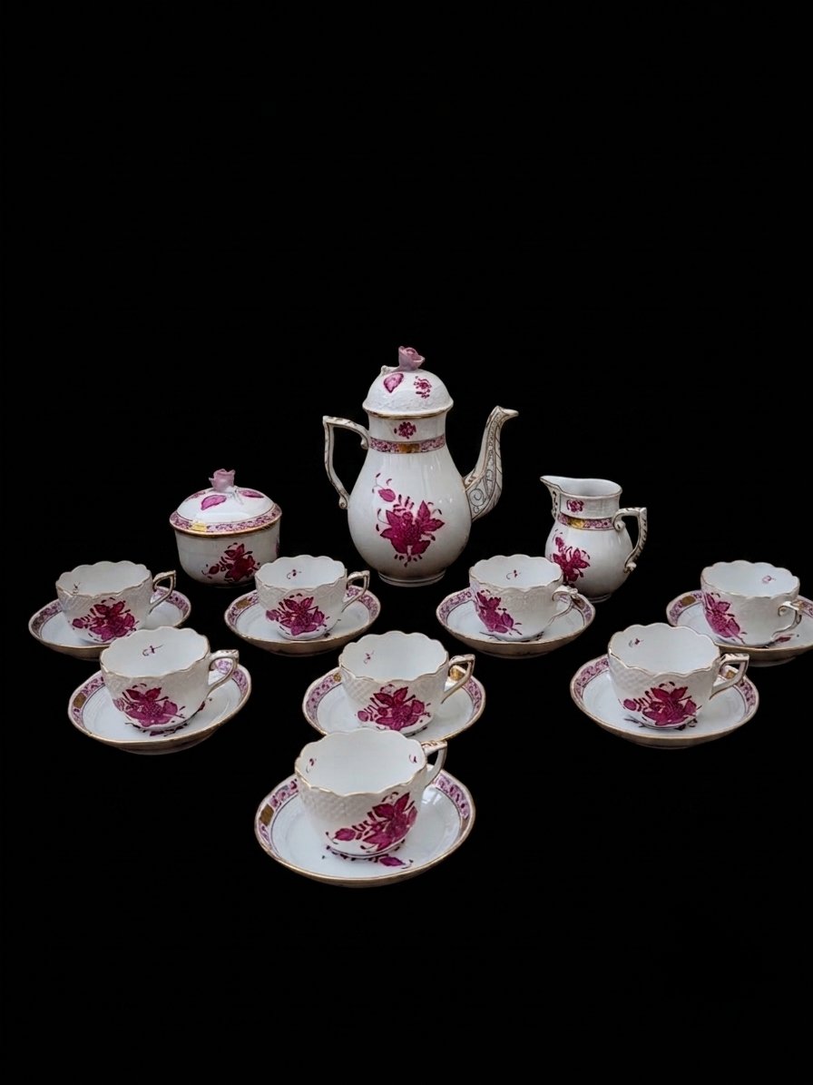 Service de 8 tasses à café en porcelaine Herend - Bouquet de Apponyi
