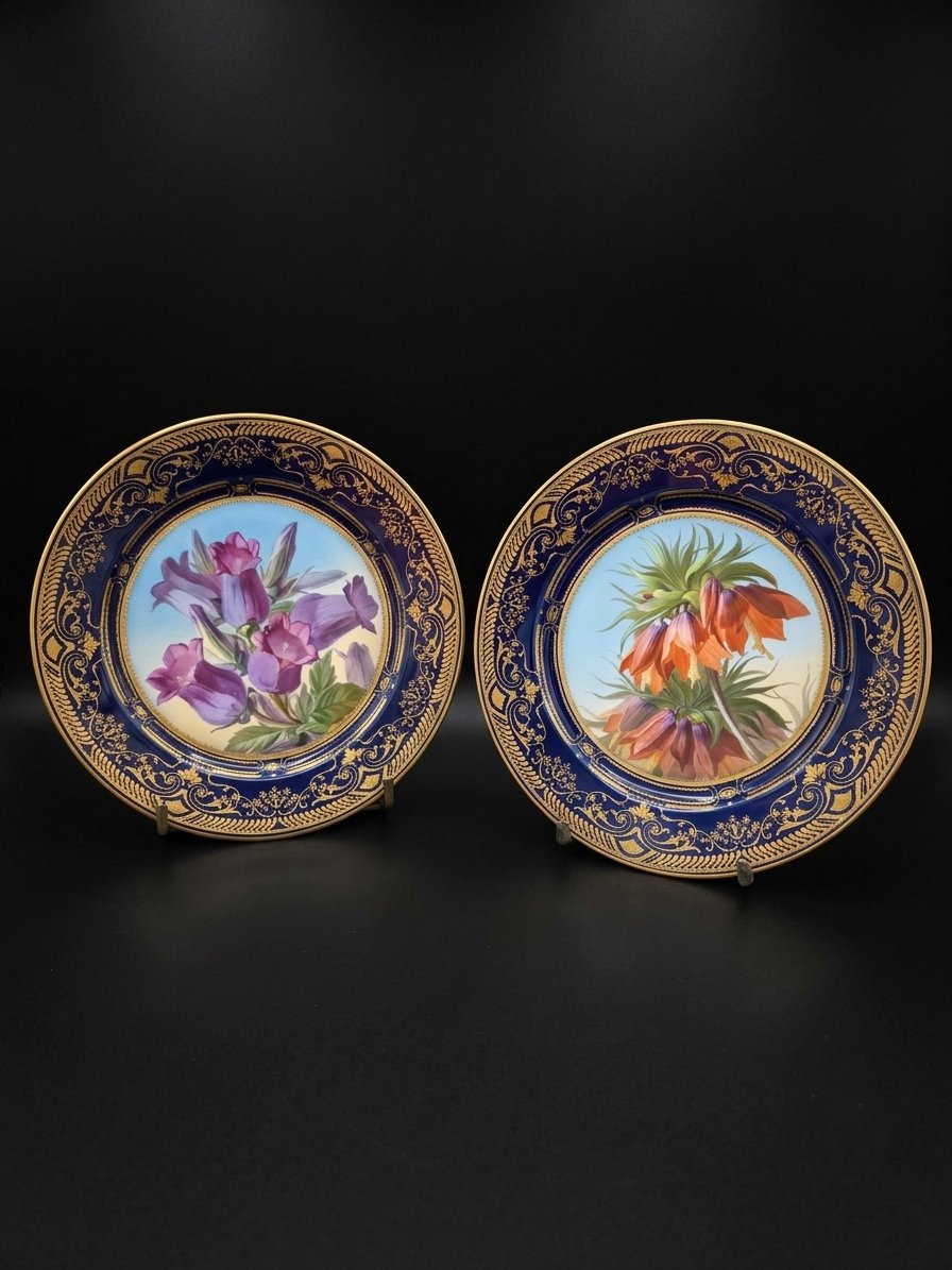 Pair Of Marly Plates Made Of Sèvres Porcelain—botanical Design (19th Century)-photo-2