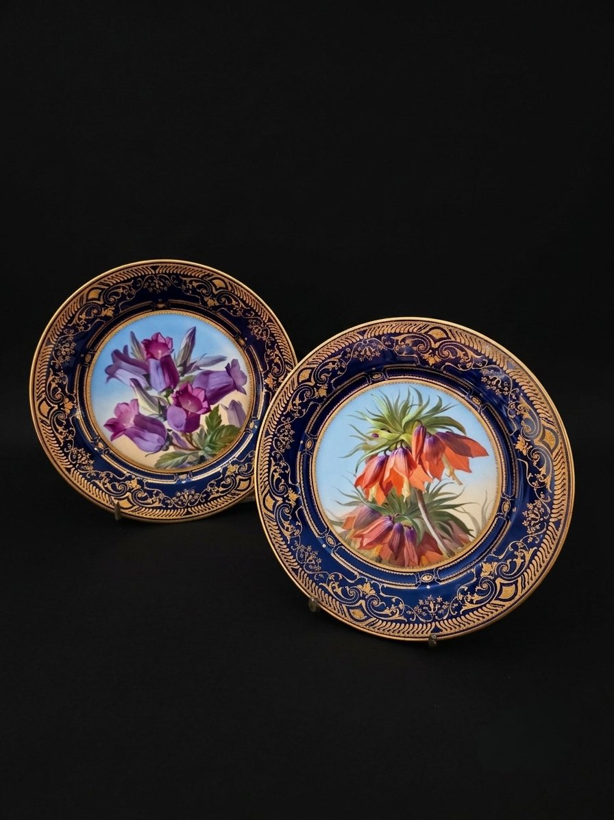Pair Of Marly Plates Made Of Sèvres Porcelain—botanical Design (19th Century)