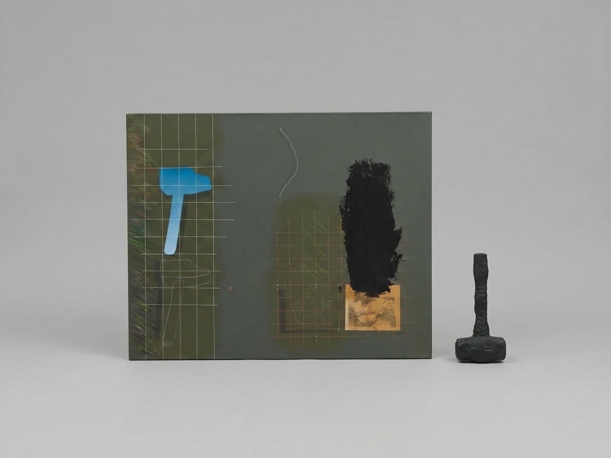 Joël Kermarrec (1939–2022) Oil On Canvas - Composition With A Hammer