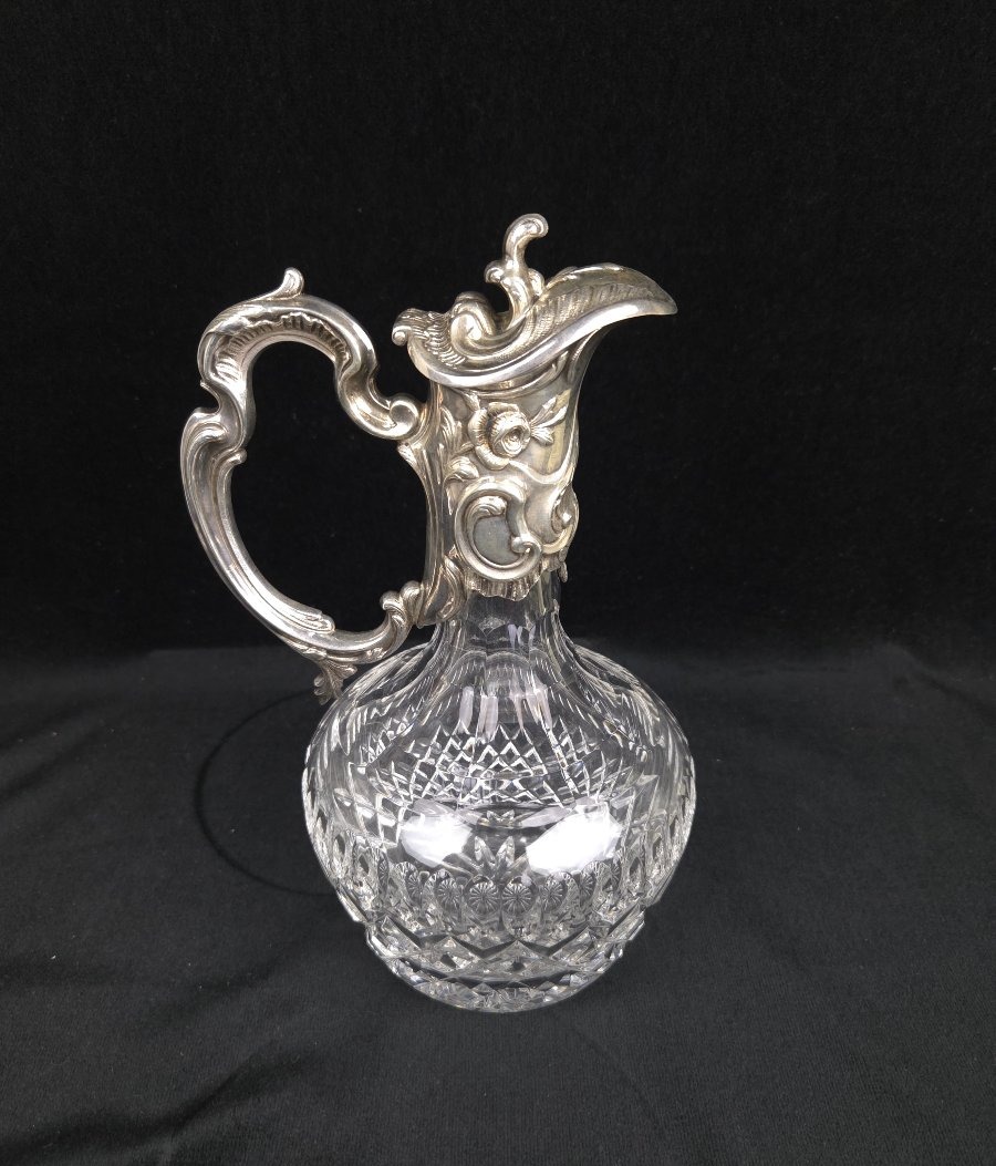 Aiguière - carafe en cristal taillé et monture en argent 925 - Maison Topazio 