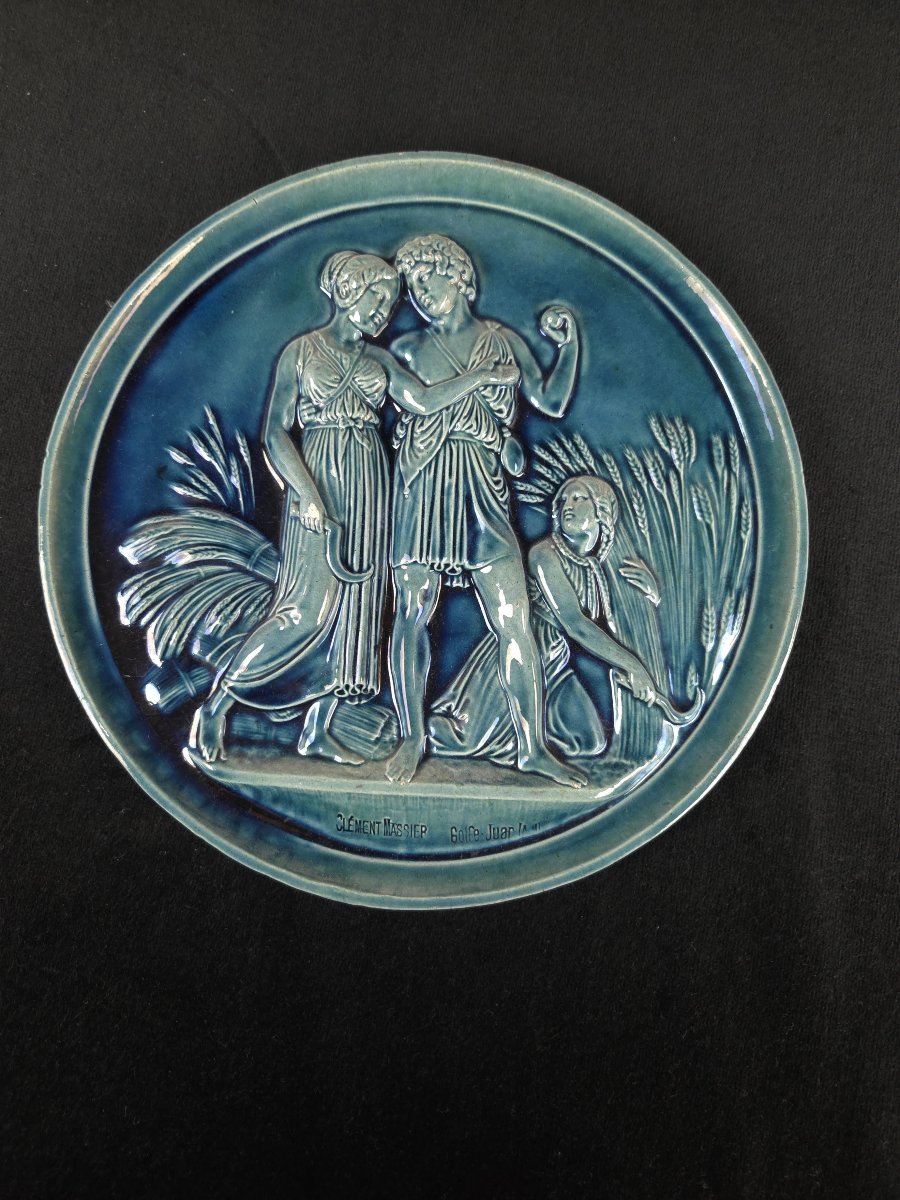 Clément Massier - Set Of Three Turquoise-blue Glazed Earthenware Medallions (19th Century)-photo-2