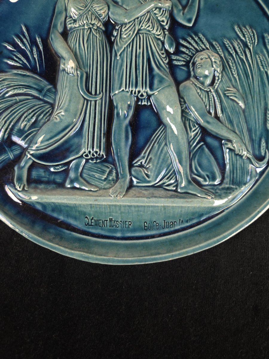 Clément Massier - Set Of Three Turquoise-blue Glazed Earthenware Medallions (19th Century)-photo-3