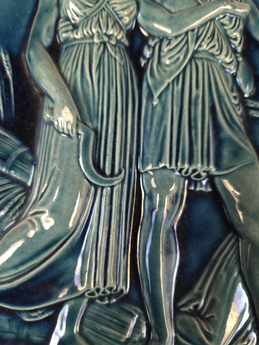 Clément Massier - Set Of Three Turquoise-blue Glazed Earthenware Medallions (19th Century)-photo-4