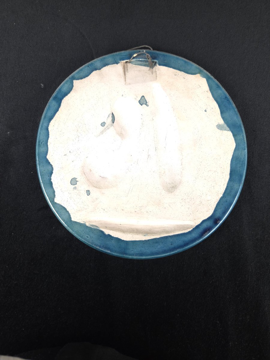 Clément Massier - Set Of Three Turquoise-blue Glazed Earthenware Medallions (19th Century)-photo-1