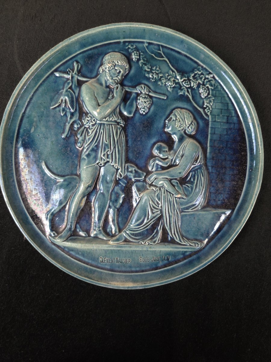 Clément Massier - Set Of Three Turquoise-blue Glazed Earthenware Medallions (19th Century)-photo-2