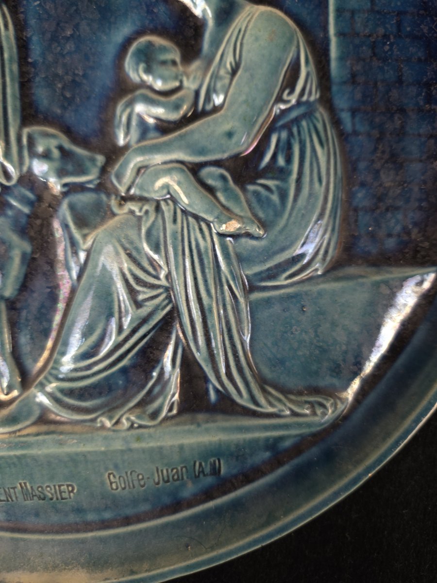 Clément Massier - Set Of Three Turquoise-blue Glazed Earthenware Medallions (19th Century)-photo-4