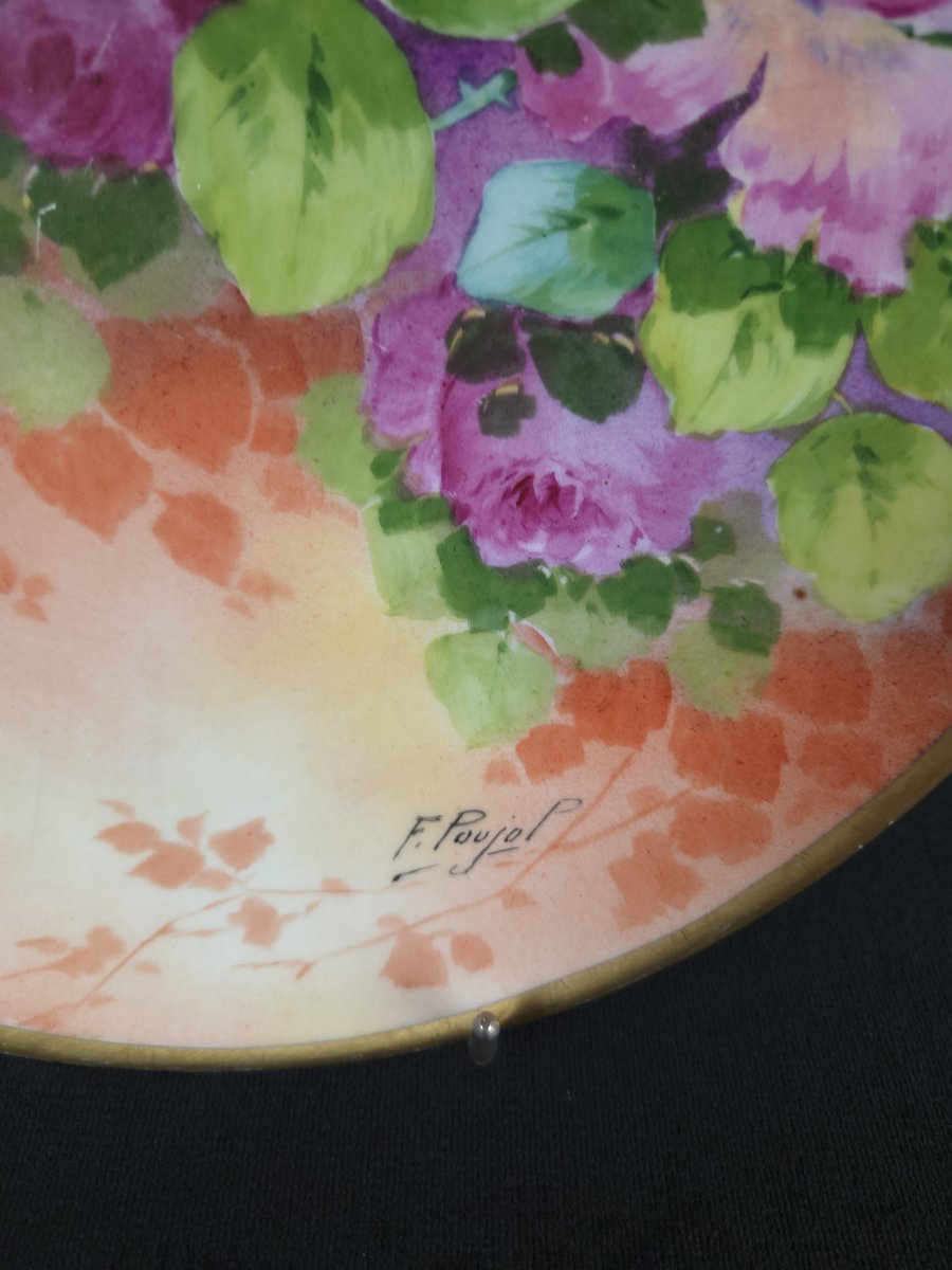 Limoges - Grand plat en porcelaine à décor de fleurs - F. Poujol (XXe siècle)-photo-3