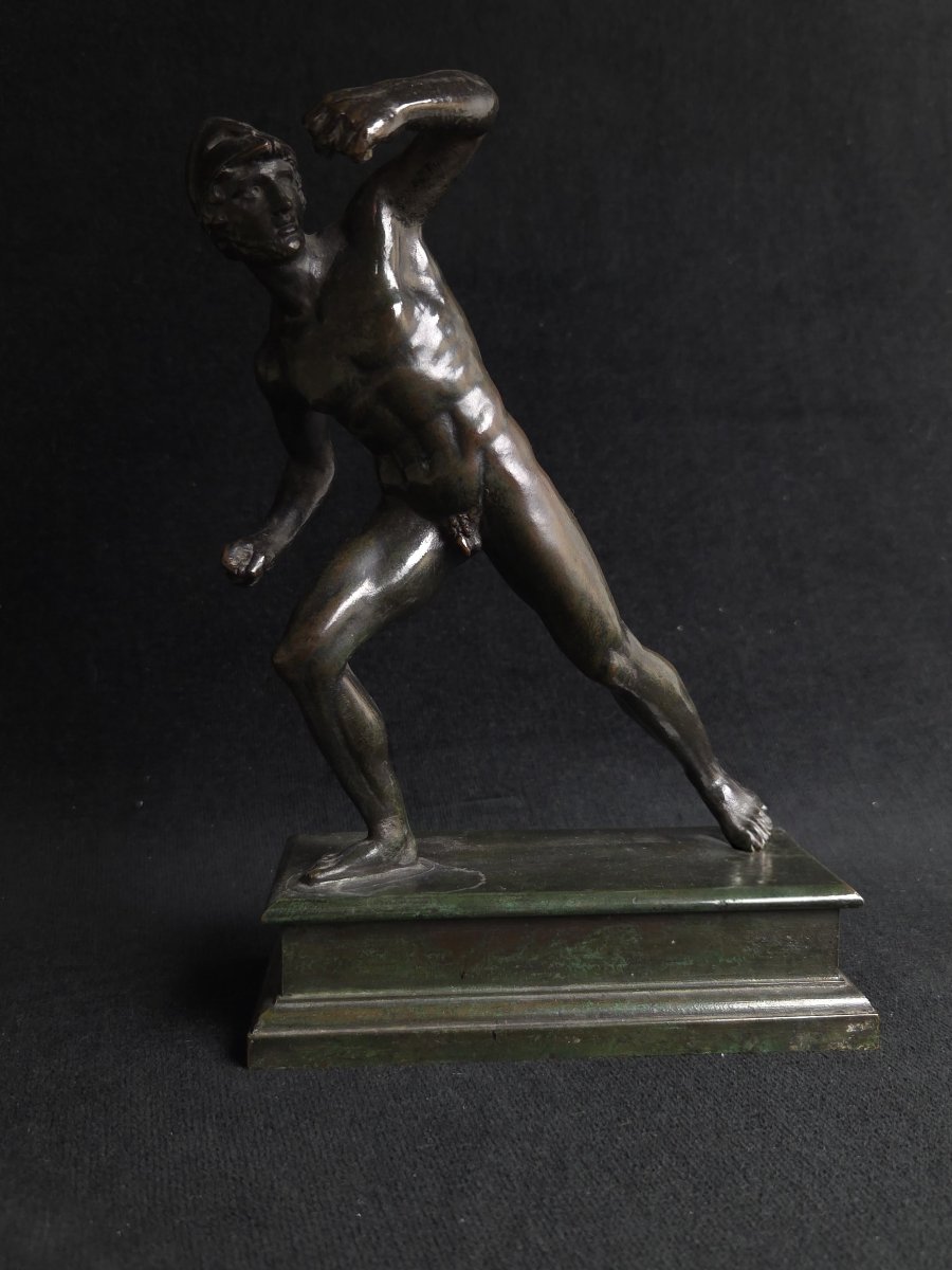 Bronze With Brown And Green Patina—the Borghese Gladiator—after An Ancient Model, 19th Century-photo-2