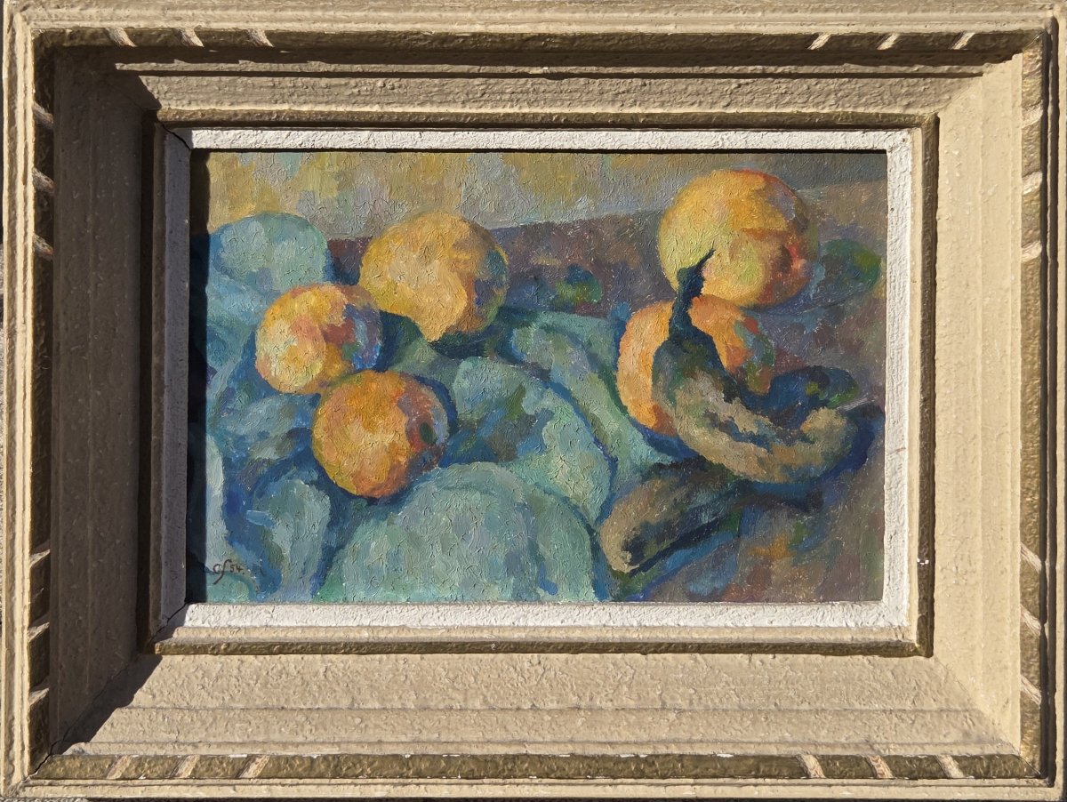 Huile sur panneau - Nature morte aux fruits (XXe siècle)-photo-2