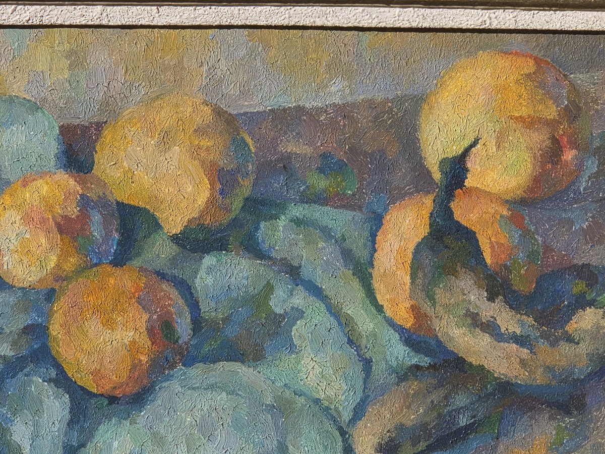 Huile sur panneau - Nature morte aux fruits (XXe siècle)-photo-4