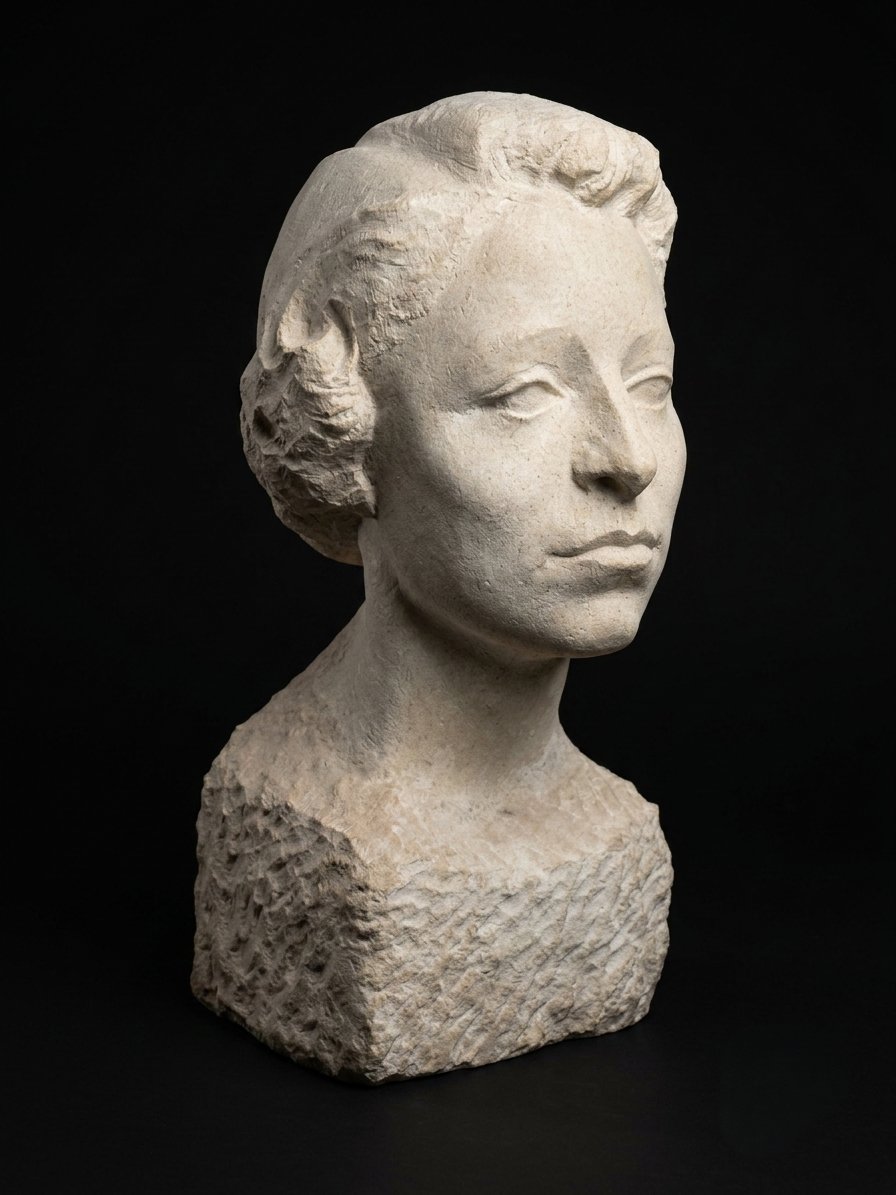 Edmond Moirignot (1913–2002) - Bust Of A Woman In Limestone (20th Century)-photo-2