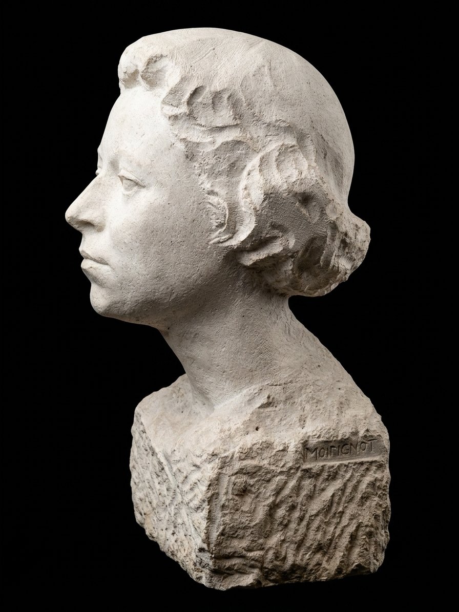 Edmond Moirignot (1913–2002) - Bust Of A Woman In Limestone (20th Century)-photo-3