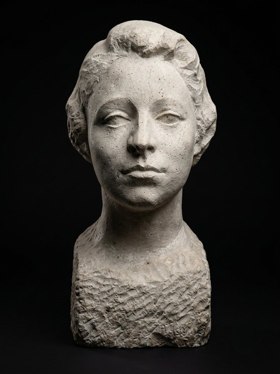 Edmond Moirignot (1913–2002) - Bust Of A Woman In Limestone (20th Century)