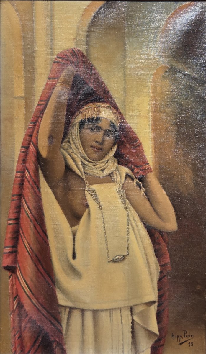 Hippolyte Pain (19th–20th Century) – Oil On Canvas – Young Bedouin Woman In Draped Attire.-photo-4