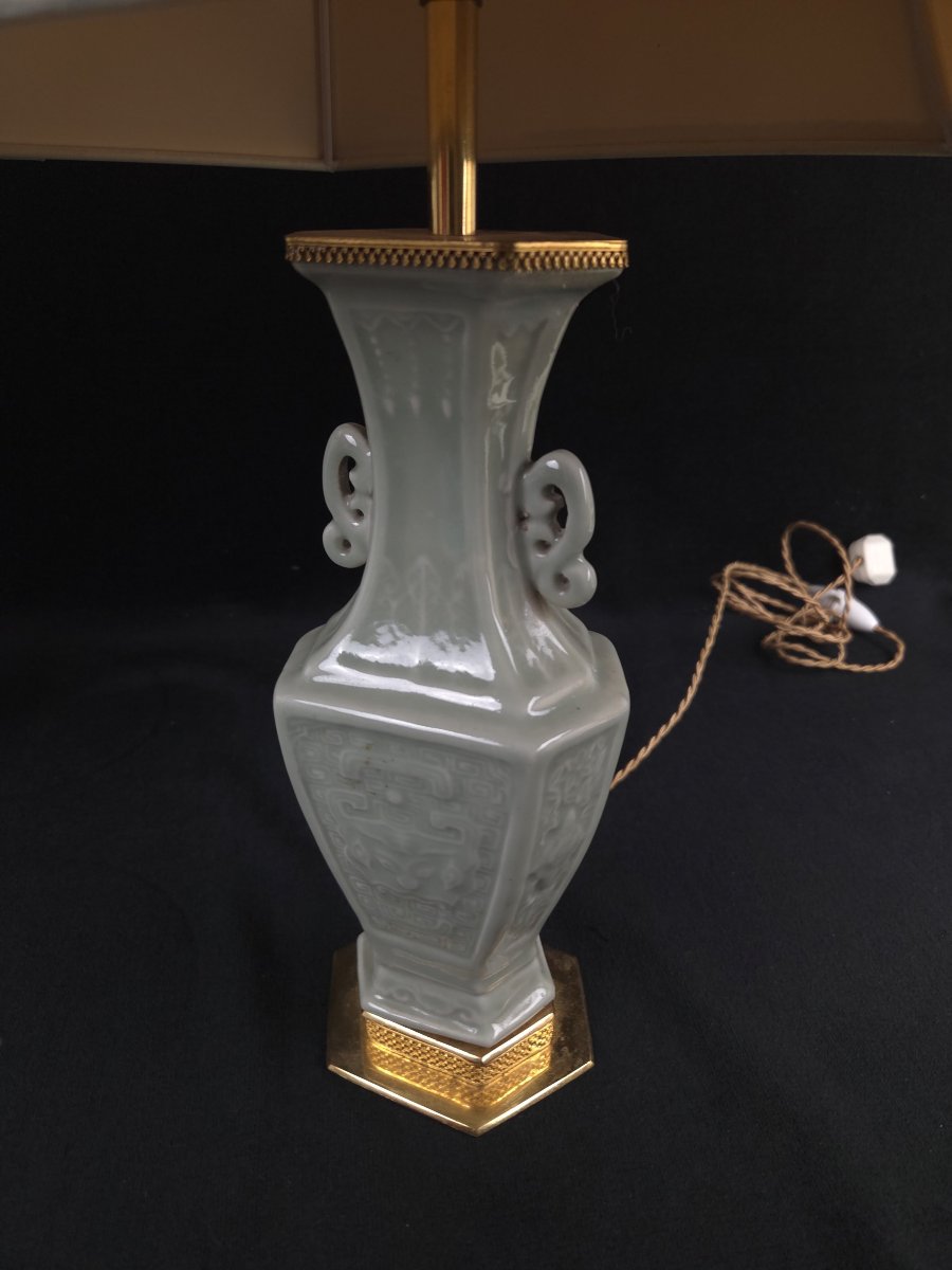 Paire de lampes en porcelaine céladon - Chine (XXe siècle)-photo-1