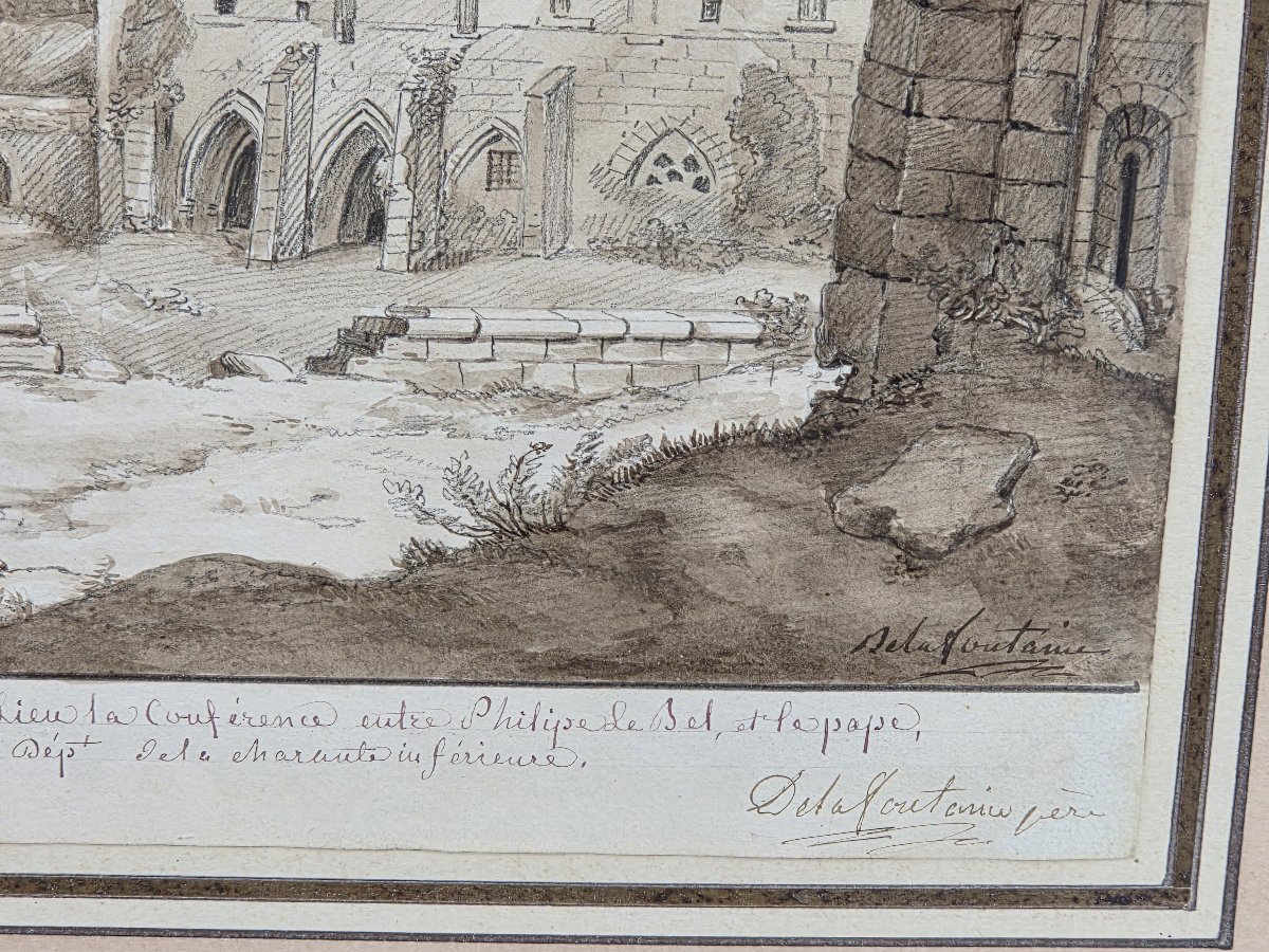 Pierre-Maximilien Delafontaine (1777-1860) - Lavis Ruines de l'Abbaye de Fontdouce-photo-1