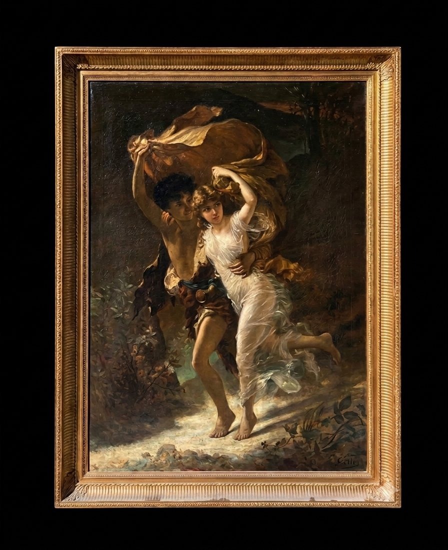 Ferdinand Sinet (1862–1945) - Oil On Canvas - *the Storm*, After Pierre-auguste Cot-photo-3