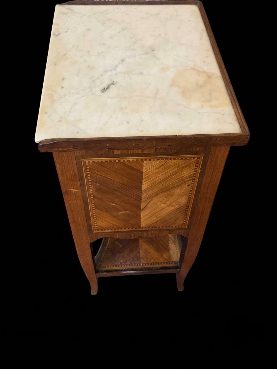 Louis XV-style Nightstand With Marquetry And A Marble Top -photo-1