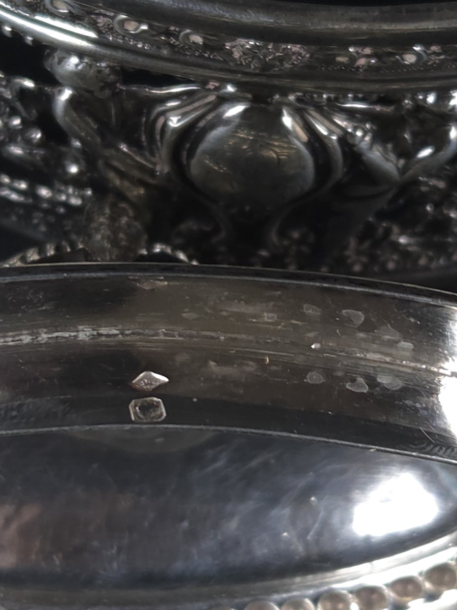 Sucrier ovale en argent massif et cristal bleu de cobalt - style Louis XVI (XIXe siècle)-photo-4