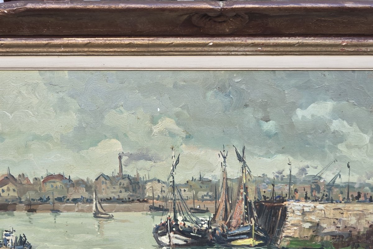 Lavoine LP - Huile sur toile - Animation sur le port de Dieppe (XXe siècle)-photo-1