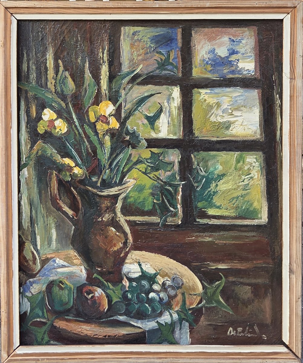 Anders Osterlind (1887-1960) - Huile sur toile - Nature morte au pichet (XXe siècle)-photo-2