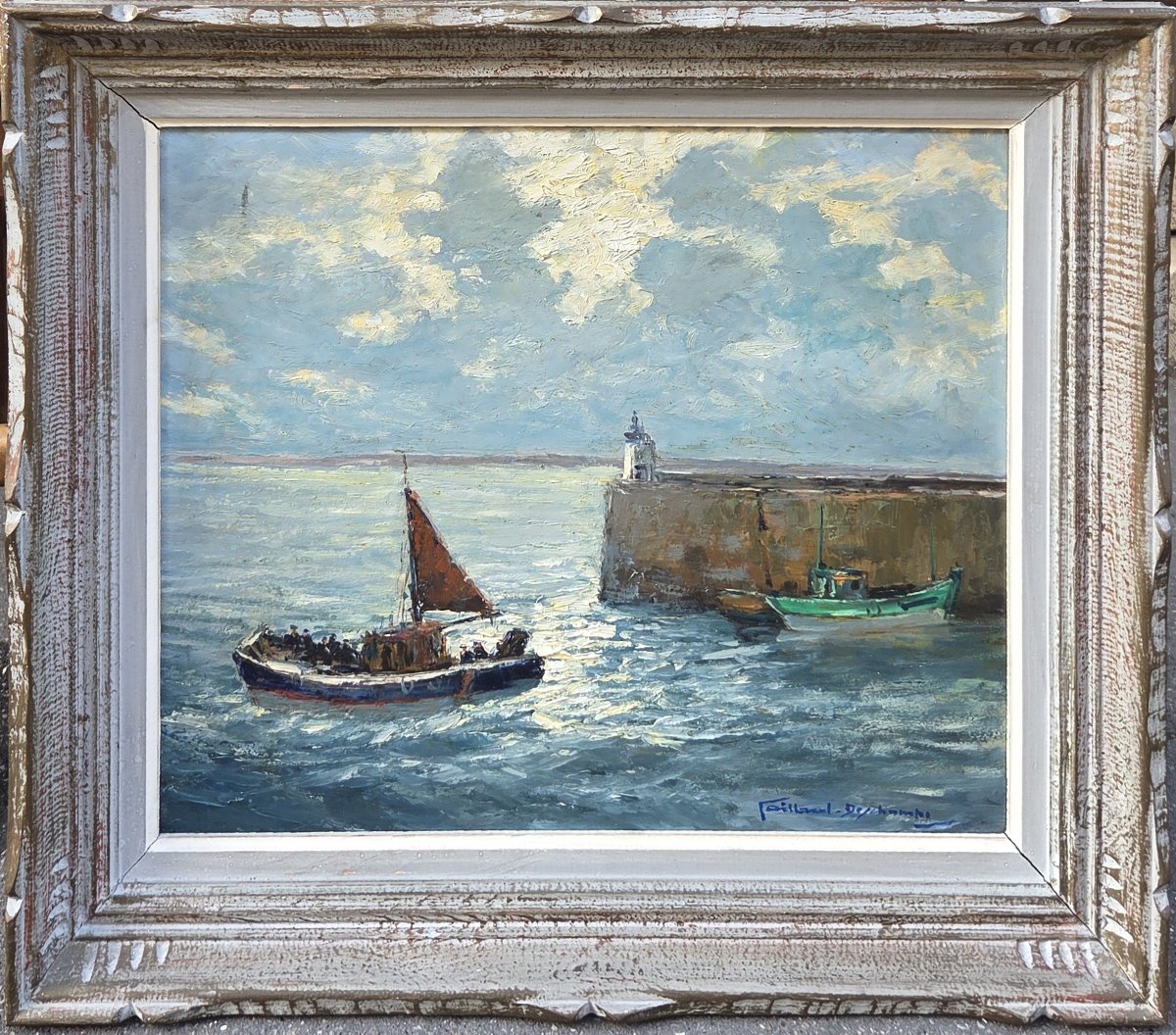 Alexandre Gabriel GAILLARD-DESCHAMPS - Huile sur panneau - Scène portuaire (XXe siècle)-photo-2