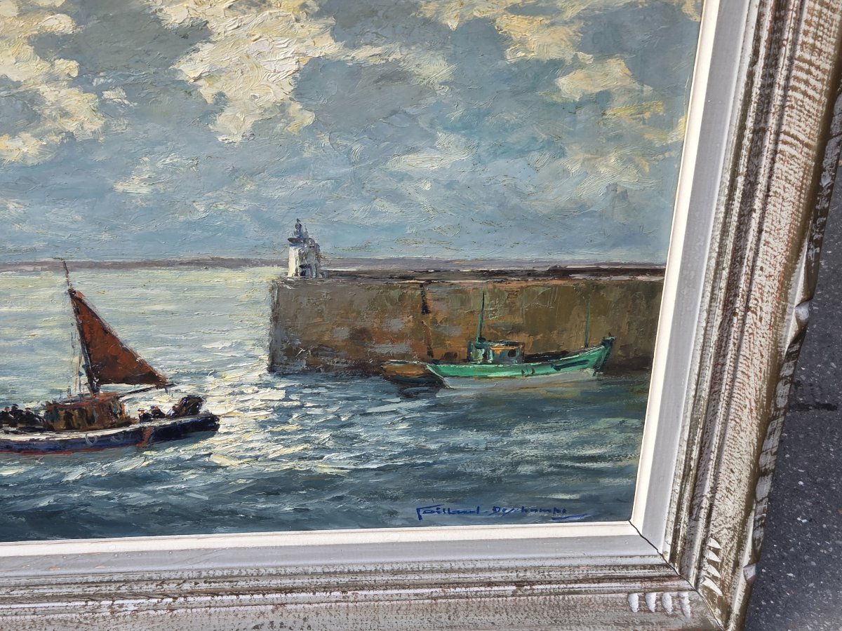 Alexandre Gabriel GAILLARD-DESCHAMPS - Huile sur panneau - Scène portuaire (XXe siècle)-photo-3