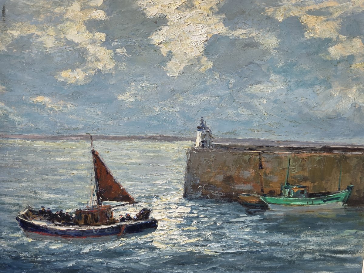 Alexandre Gabriel GAILLARD-DESCHAMPS - Huile sur panneau - Scène portuaire (XXe siècle)-photo-4