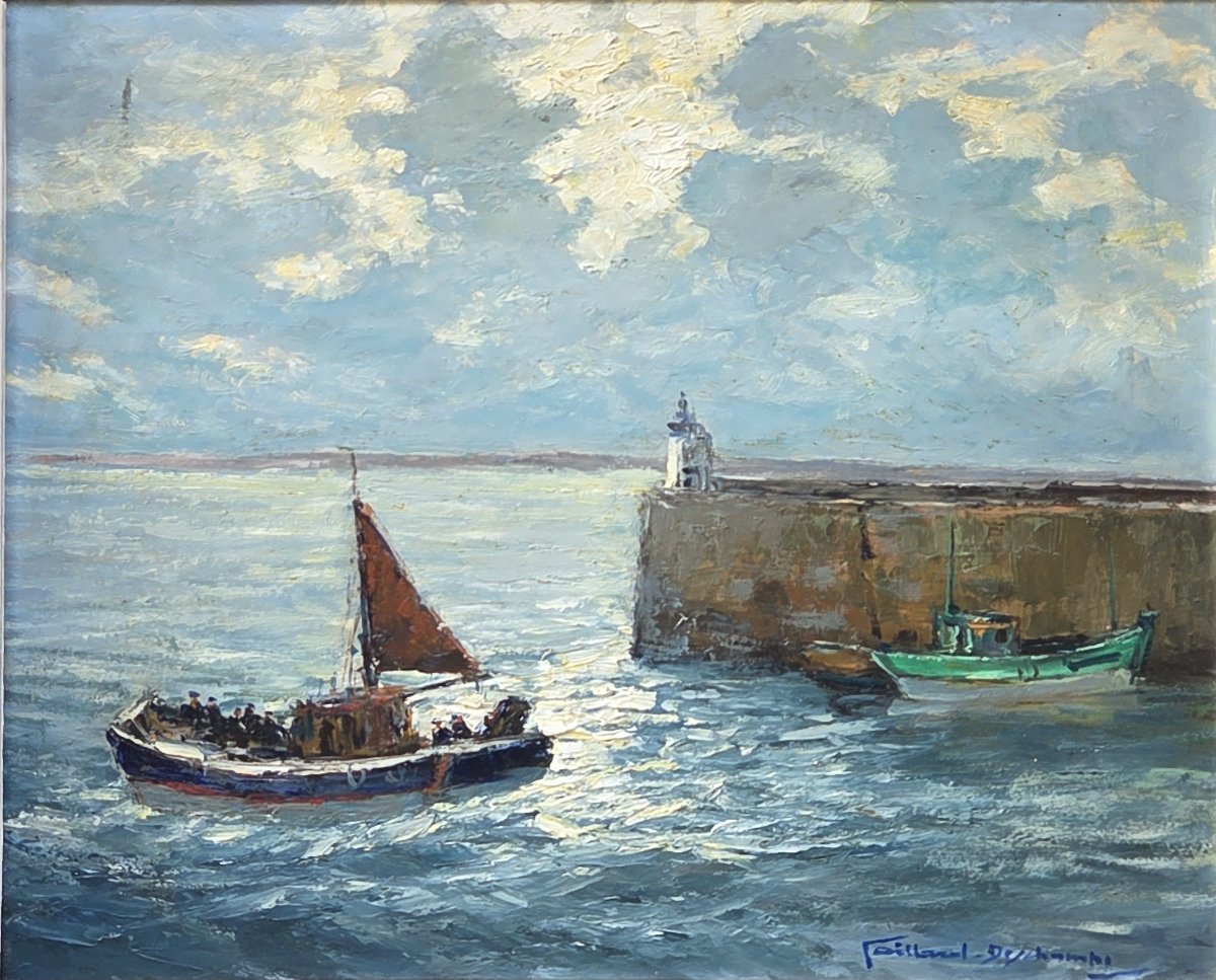Alexandre Gabriel GAILLARD-DESCHAMPS - Huile sur panneau - Scène portuaire (XXe siècle)